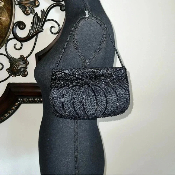 Vintage Gallery Originals 1984 Black Beaded Evening Bag Purse Party - Picture 4 of 12